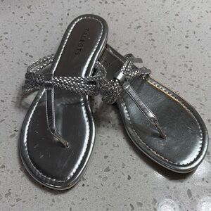 Talbots NEW Metallic Silver Braided Sandals flip flop beach resort vacation SZ 9